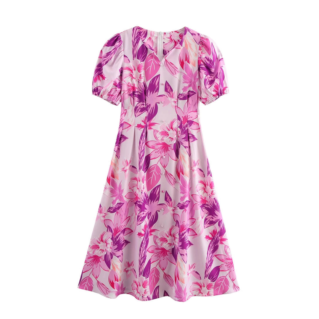 Dam Midiklänning A-Linje Blommönster Polyester för Bröllop-2