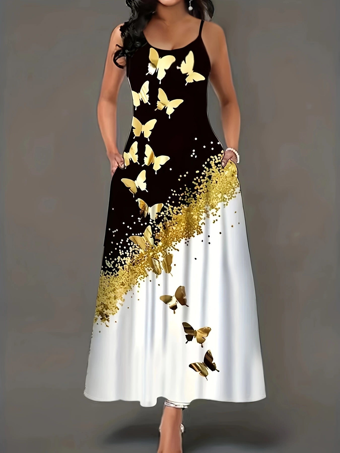 Variant image for Kvinnors A-Line Klänning Blommönster Spaghettiband Polyester-16