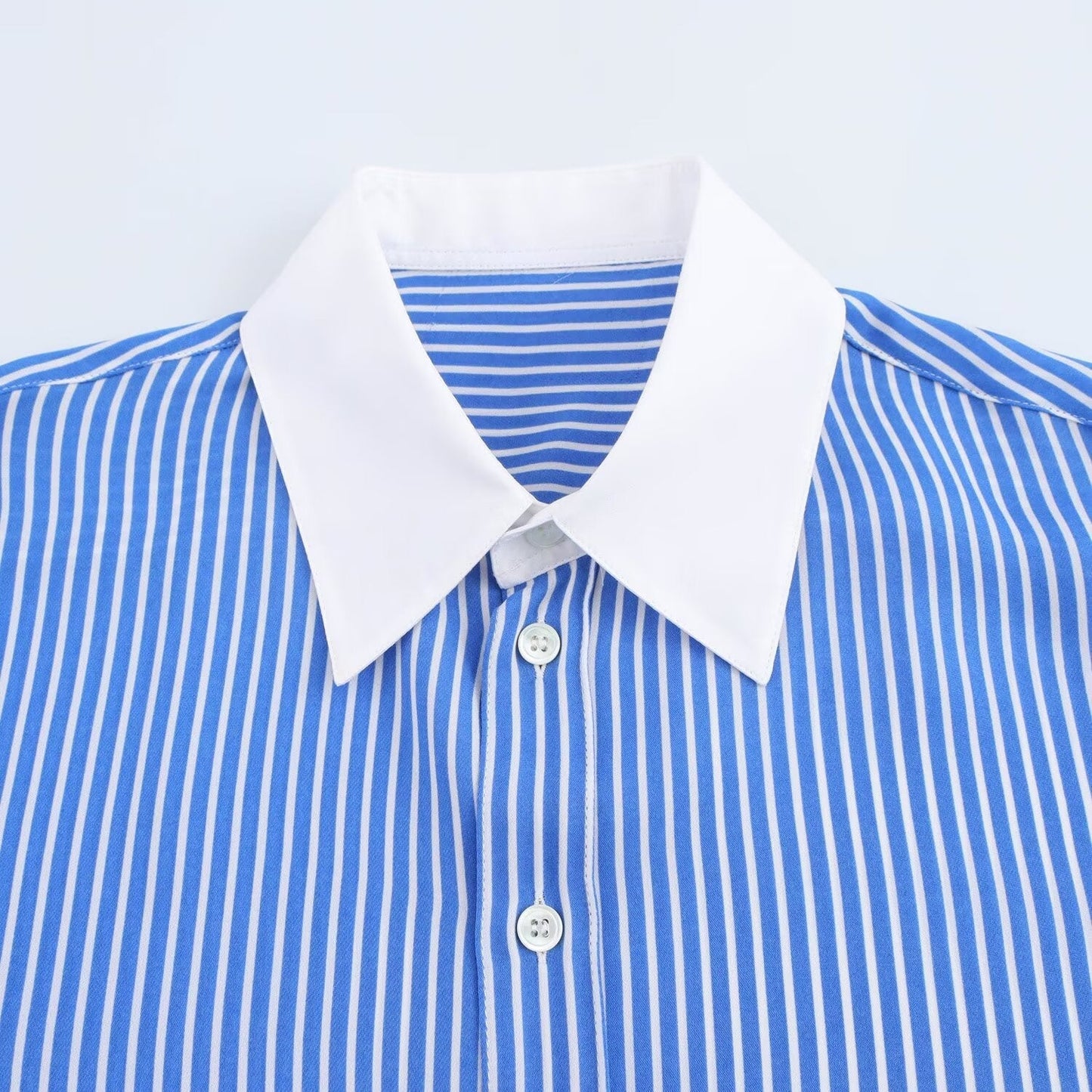 Dam Blus Långärmad Randig 100% Bomull-4