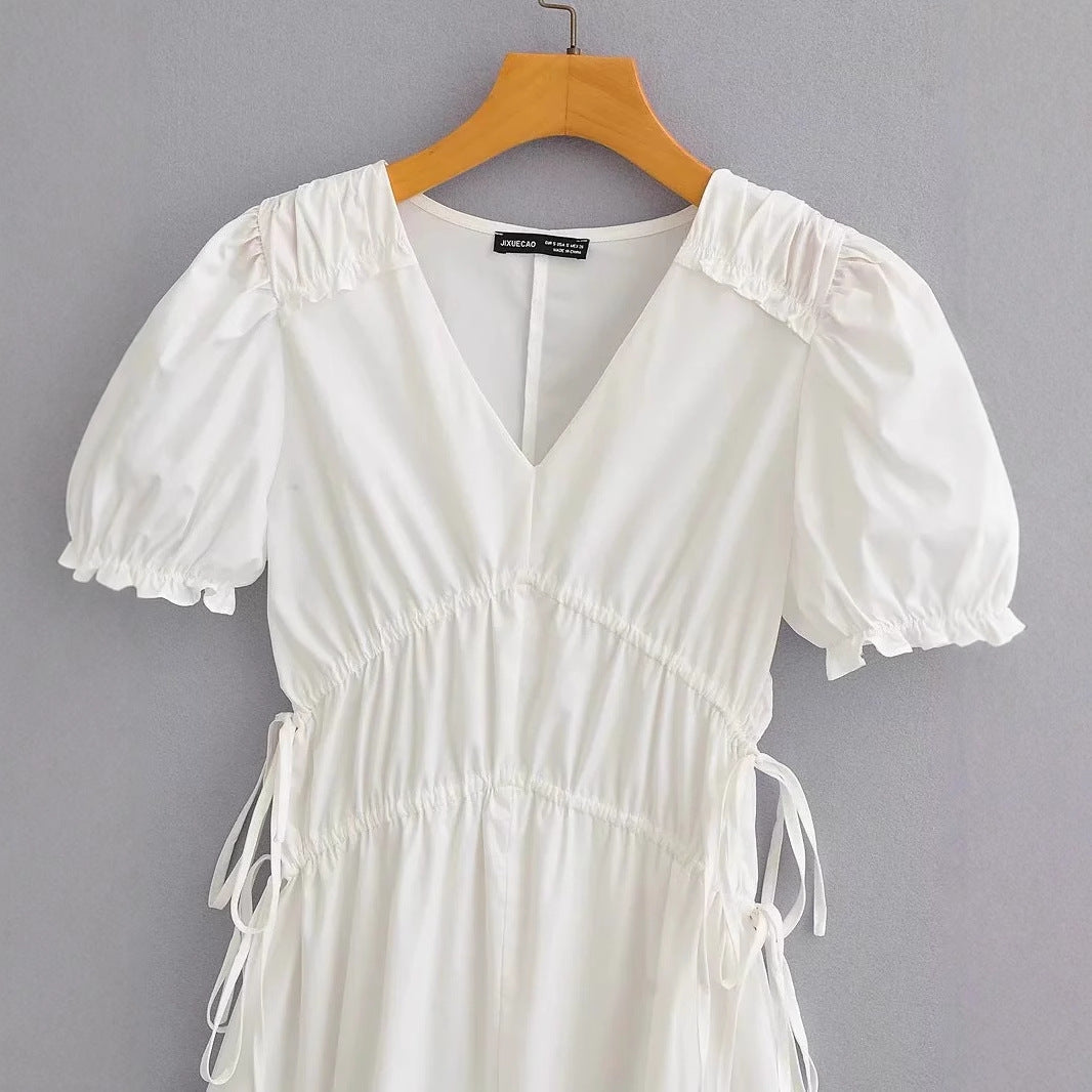 Dam Sommarklänning Med Rüsch Detaljer Elastiskt Midjetåg Andningsbart Tyg 3