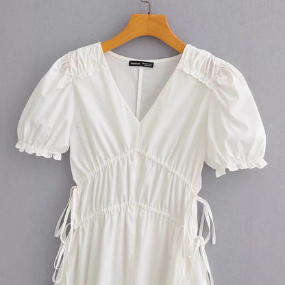 Dam Sommarklänning Med Rüsch Detaljer Elastiskt Midjetåg Andningsbart Tyg 3