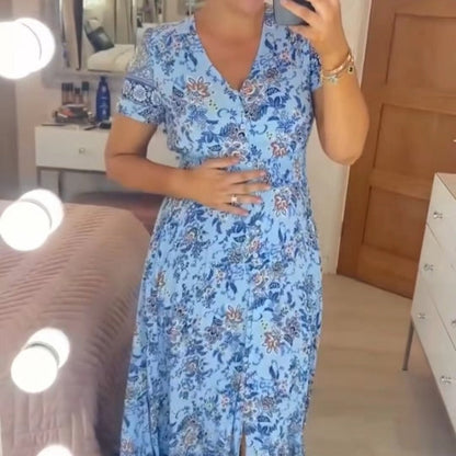 Dam V-ringad Strandklänning i Polyester för Sommar och Strand-5