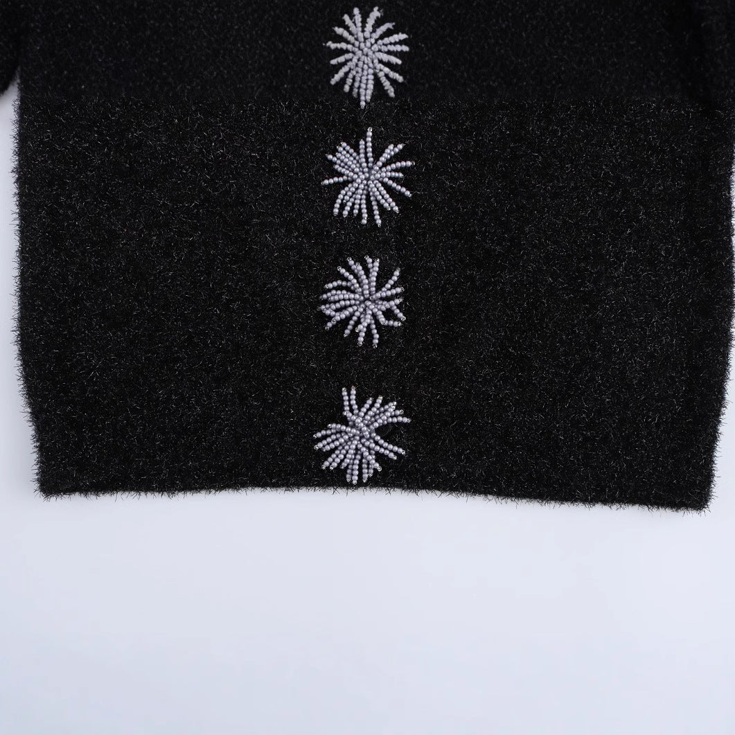 Kvinnors Stickad Tröja Glittrande Detaljer Andningsbart Tyg-4