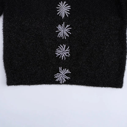 Kvinnors Stickad Tröja Glittrande Detaljer Andningsbart Tyg-4