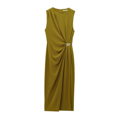 Variant image for Fina Dam Klänningar Midi Ärmlös Rund Hals Rüschendekor Polyester-1