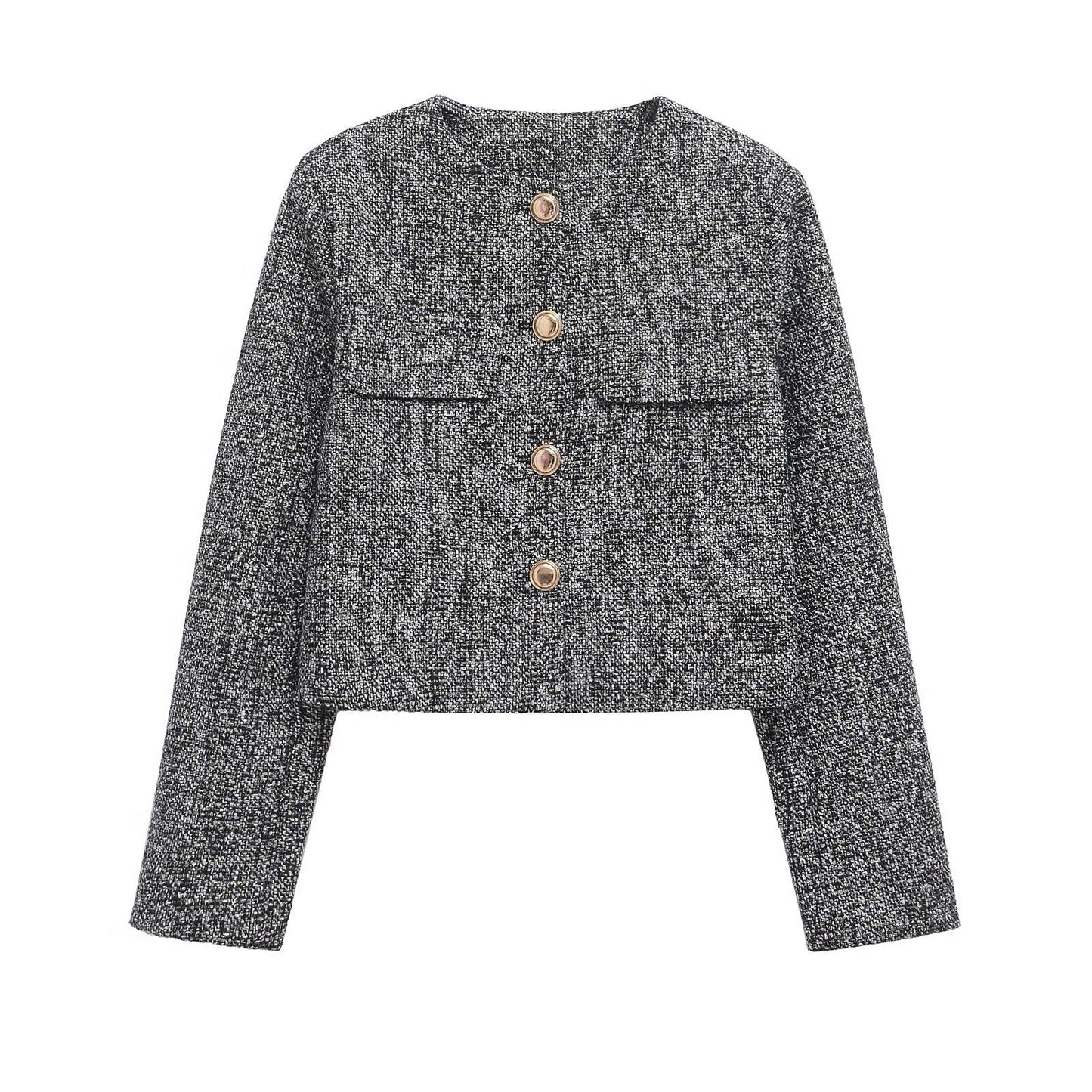 Damjacka Texturerad Polyester Chanel Stil Normal Passform-5