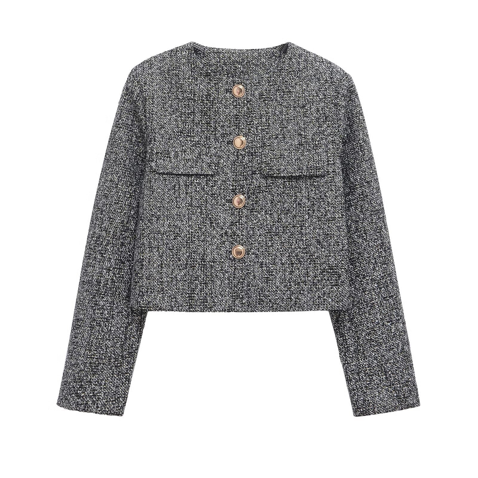 Damjacka Texturerad Polyester Chanel Stil Normal Passform-5