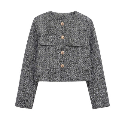 Damjacka Texturerad Polyester Chanel Stil Normal Passform-5