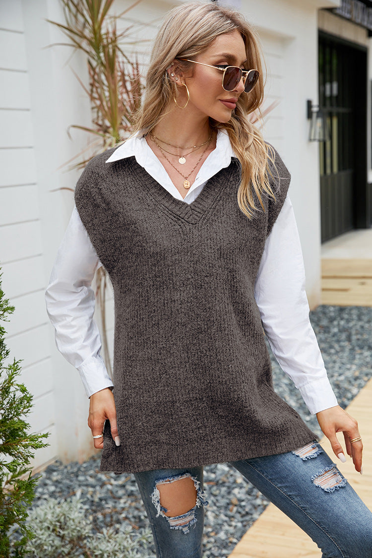 Unisex V-ringad Tröja Löst Snitt Polyester-6