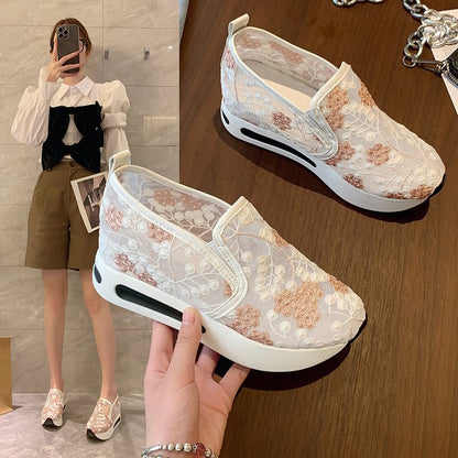 Kvinnors Sneakers Slip-On Blommig Design Platå Textil-2