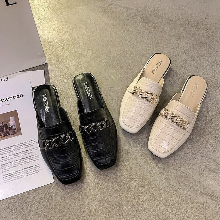 Kvinnor Slingback Pantoletter Syntetiskt Läder Kedjedetalj 5