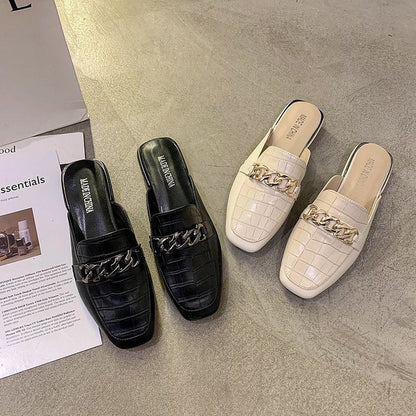 Kvinnor Slingback Pantoletter Syntetiskt Läder Kedjedetalj 5