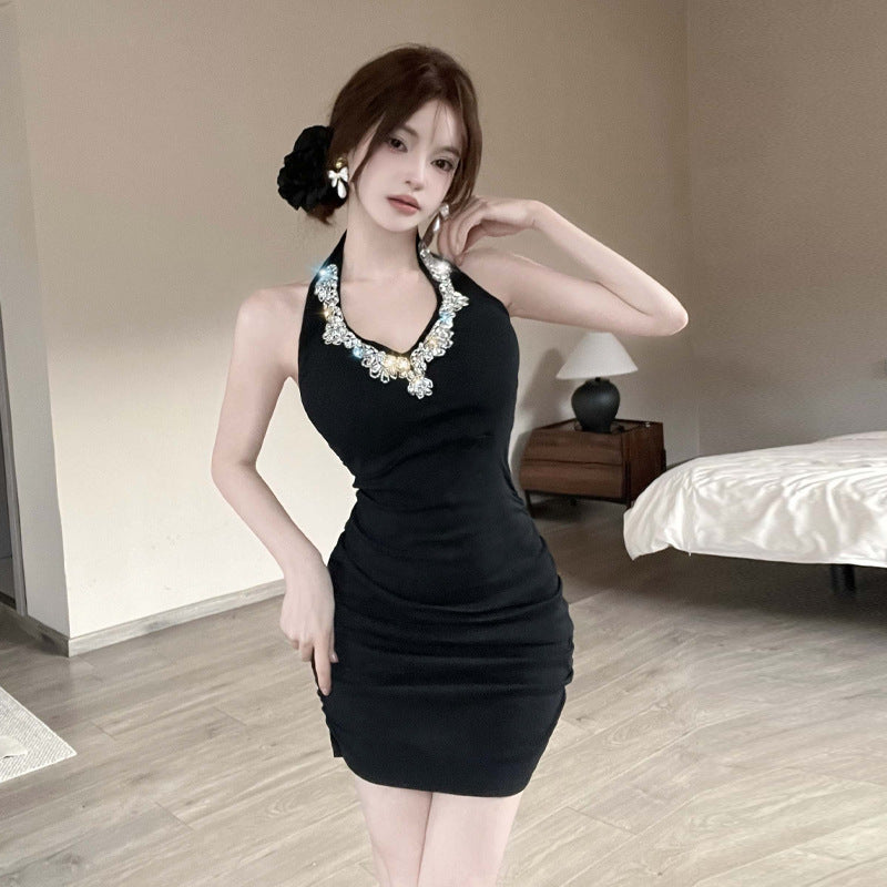 Kvinnors Bodycon Klänning Halterneck med Strass Polyester Elastan-1