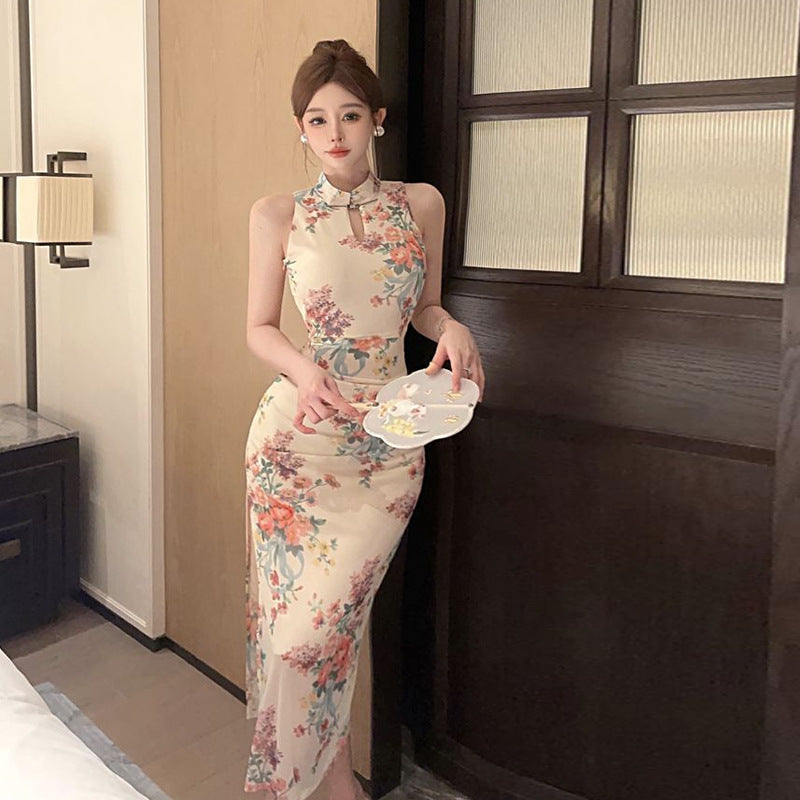 Kvinna Cheongsam Klänning Hög Slits Tüll Bodycon-3