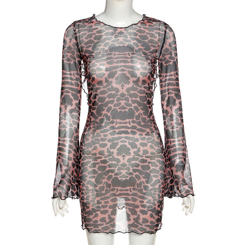 Kvinnors Miniklänning Transparent Djurmotiv Lång Ärme Andningsbar-1