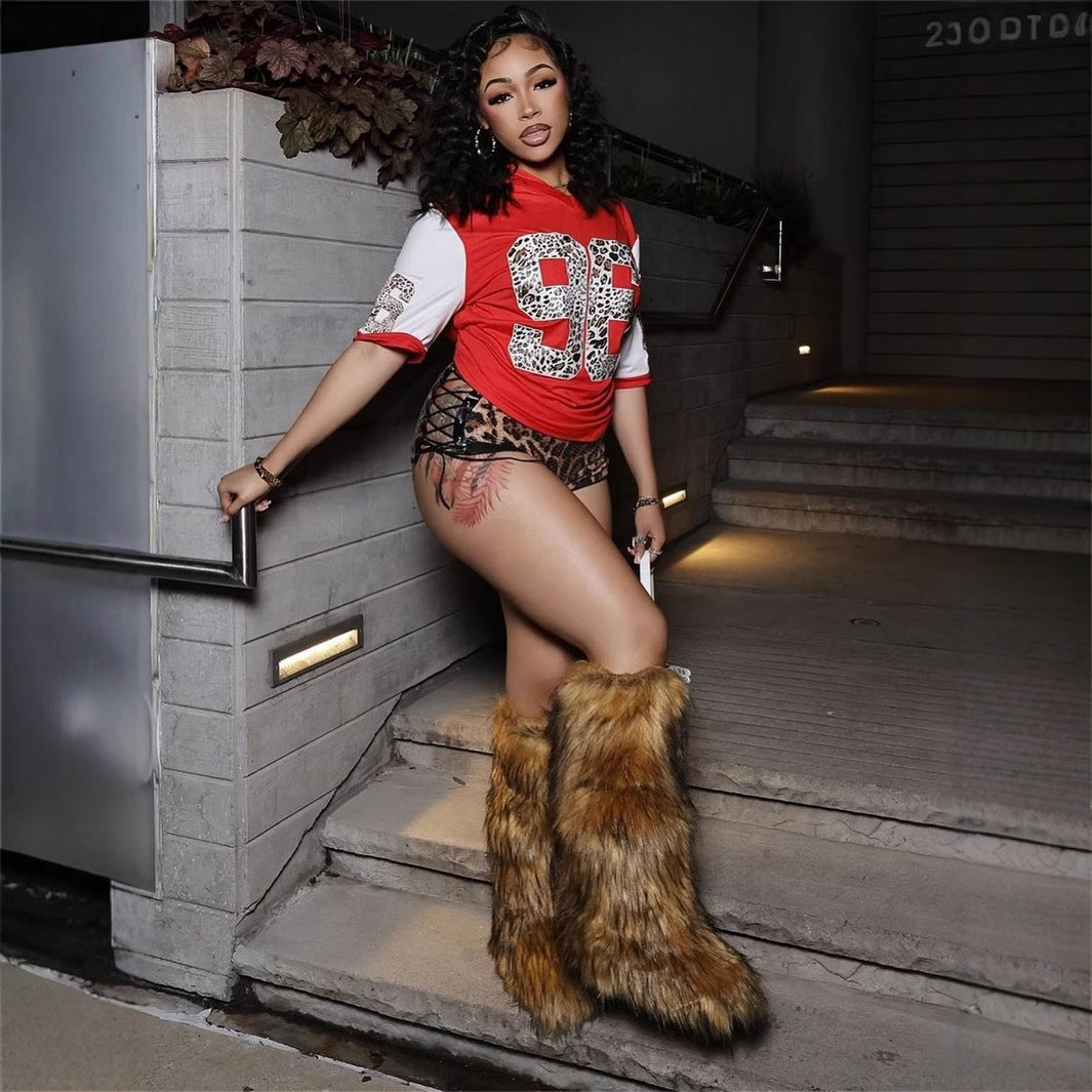 Dam T-Shirt Kortärmad Leopardtryck Polyester Spandex-2