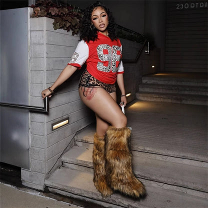 Dam T-Shirt Kortärmad Leopardtryck Polyester Spandex-2