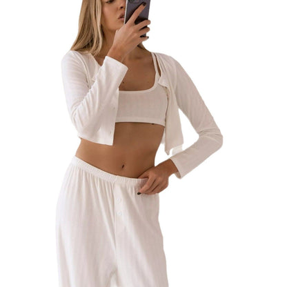 Dam Hemkläderuppsättning Stickad Jacquard Mjuk Bomull-6