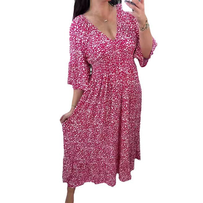 Kvinna Lång Klänning Pendelstil Löst Snitt Polyester-6