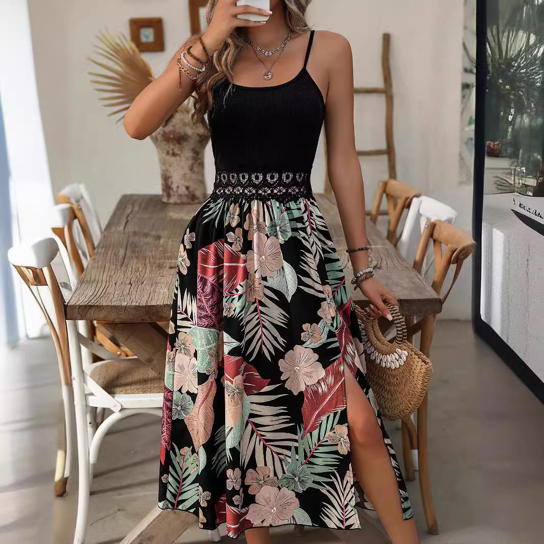 Kvinnors A-Linjeformad Klänning Blommönster Polyester Midi-5