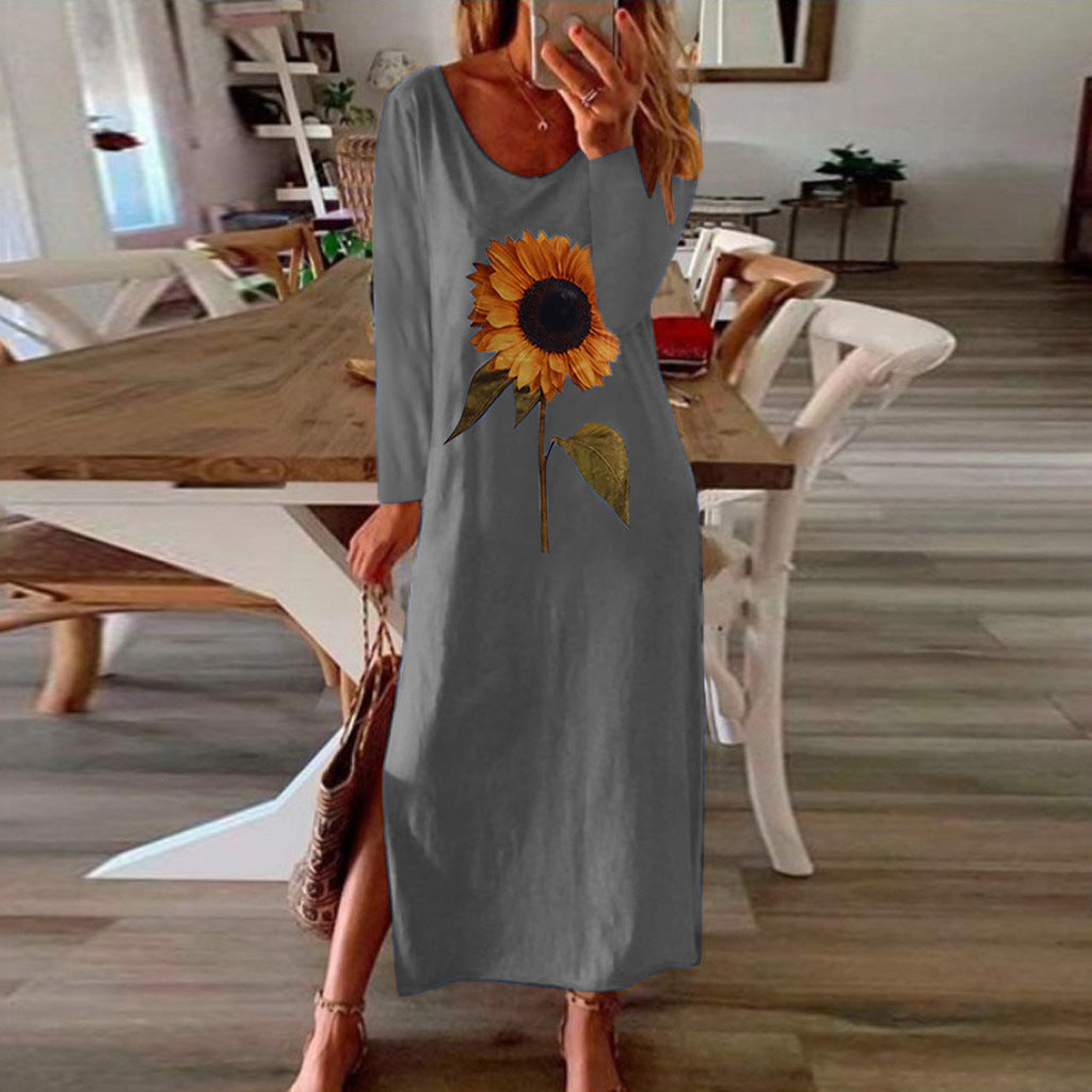 Damklänning Tryckt Lång med Sidoslits Polyester 13