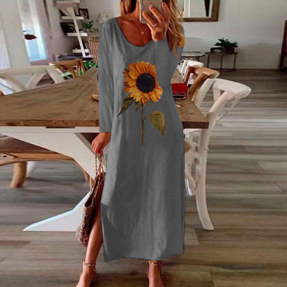 Damklänning Tryckt Lång med Sidoslits Polyester 13