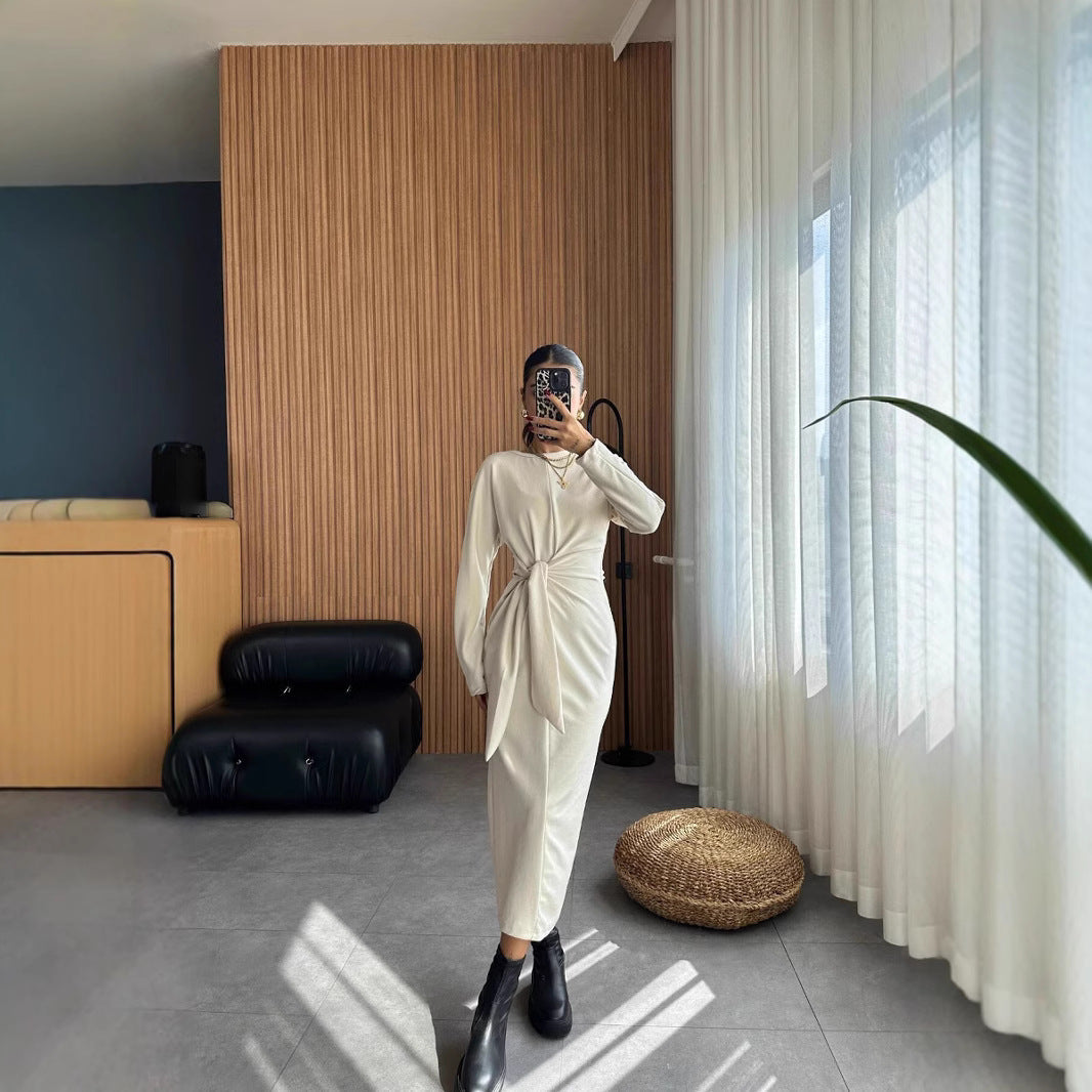 Dam Midiklänning Slim-Fit Rund Halsringning Polyester-2