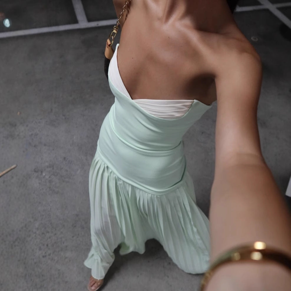 Maxiklänning Dam Draperad med Rüsch Detaljer i Andningsbart Material-5