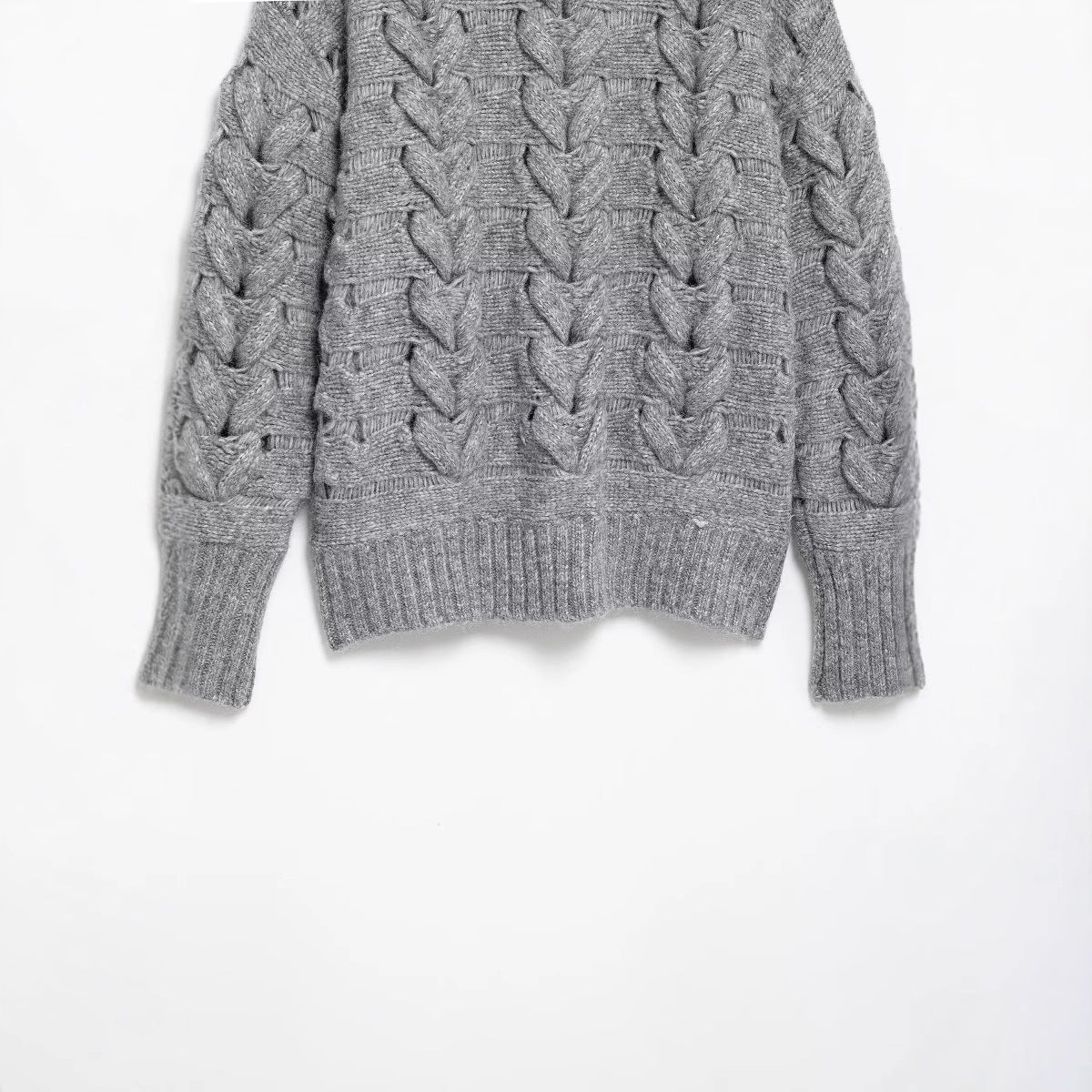 Kvinnors Stickad Tröja Flätmönster Bomullsblandning-4