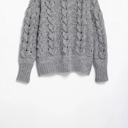 Kvinnors Stickad Tröja Flätmönster Bomullsblandning-4