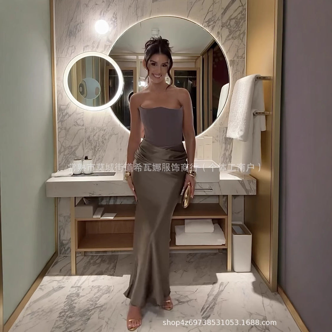 Kvinnors Aftonklänning V-ringning Svängande Nederkant Andningsbart Material 3