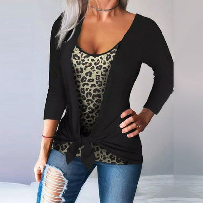 Dam Långärmad Topp Leopardmönster Polyester-2