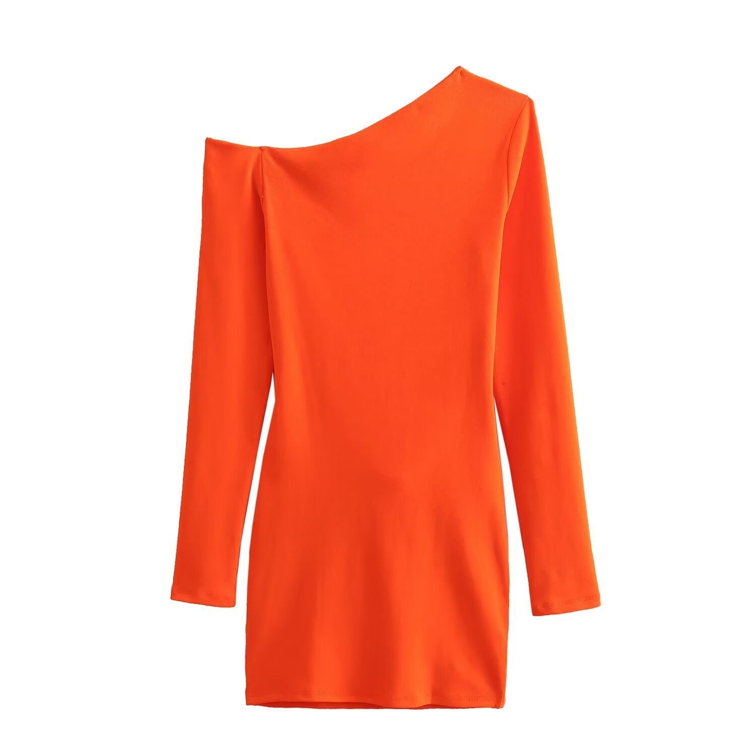 Kvinna Asymmetrisk Klänning Långärmad Stickad-5