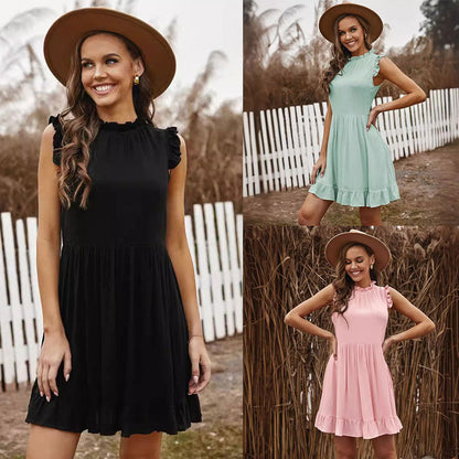 Dam A-linjeformad Sommarklänning Polyester Ärmlös Knälång-2