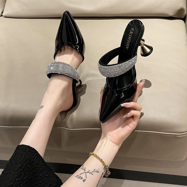 Kvinnor Slingback Pumps Elegant Kristallrem Blockklack-3