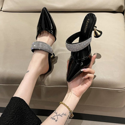 Kvinnor Slingback Pumps Elegant Kristallrem Blockklack-3