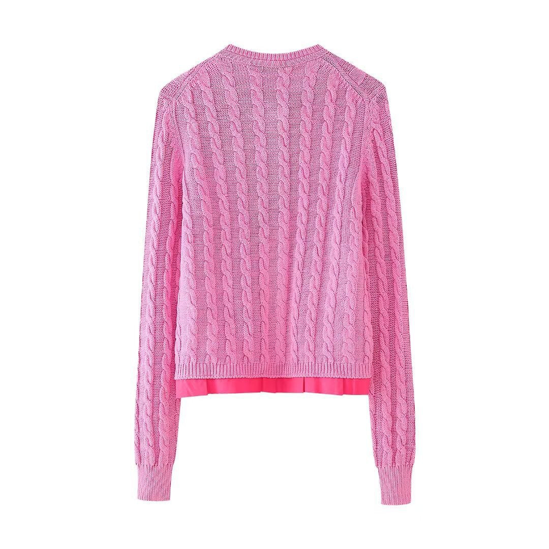 Dam Cardigan Färgblockad Mjuk Akrylblandning-3