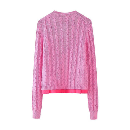 Dam Cardigan Färgblockad Mjuk Akrylblandning-3