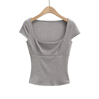 Dam Topp Kort Arm med Bred Utskärning i Andningsbart Material – Elegant och Bekväm Stil för Alla Tillfällen 7