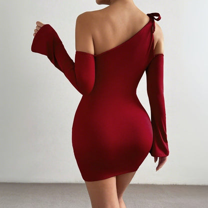 Kort Klänning Dam Off-Shoulder A-Linje Polyester för Fest eller Sommar-3