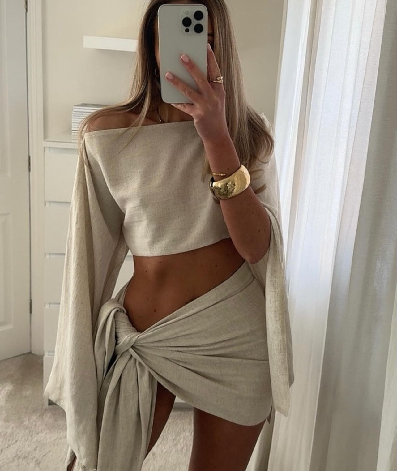 Kvinnors Beskuren Topp Asymmetrisk Wrap-Kjol Lätt Tyg 8