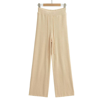 Kvinnors Bredbyxor Av Stickat Material Med Hög Midja-4