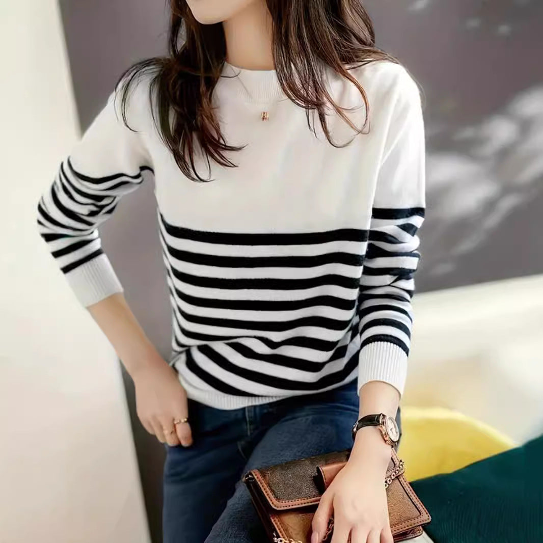 Dam Tröja Randig Löst Passform Polyester med Långa Ärmar-5