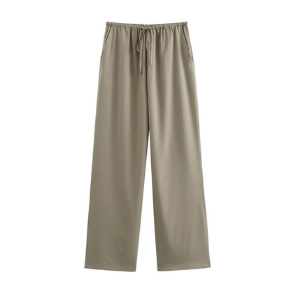 Dam Kimonotopp Set med Raka Byxor Polyester Elegant Avslappnad-4