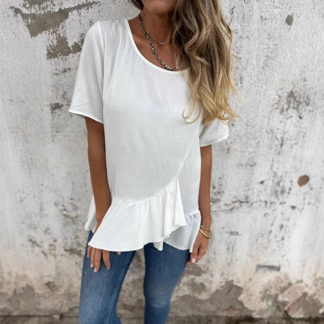 Kvinnors T-shirt Färgblock Bomull-2