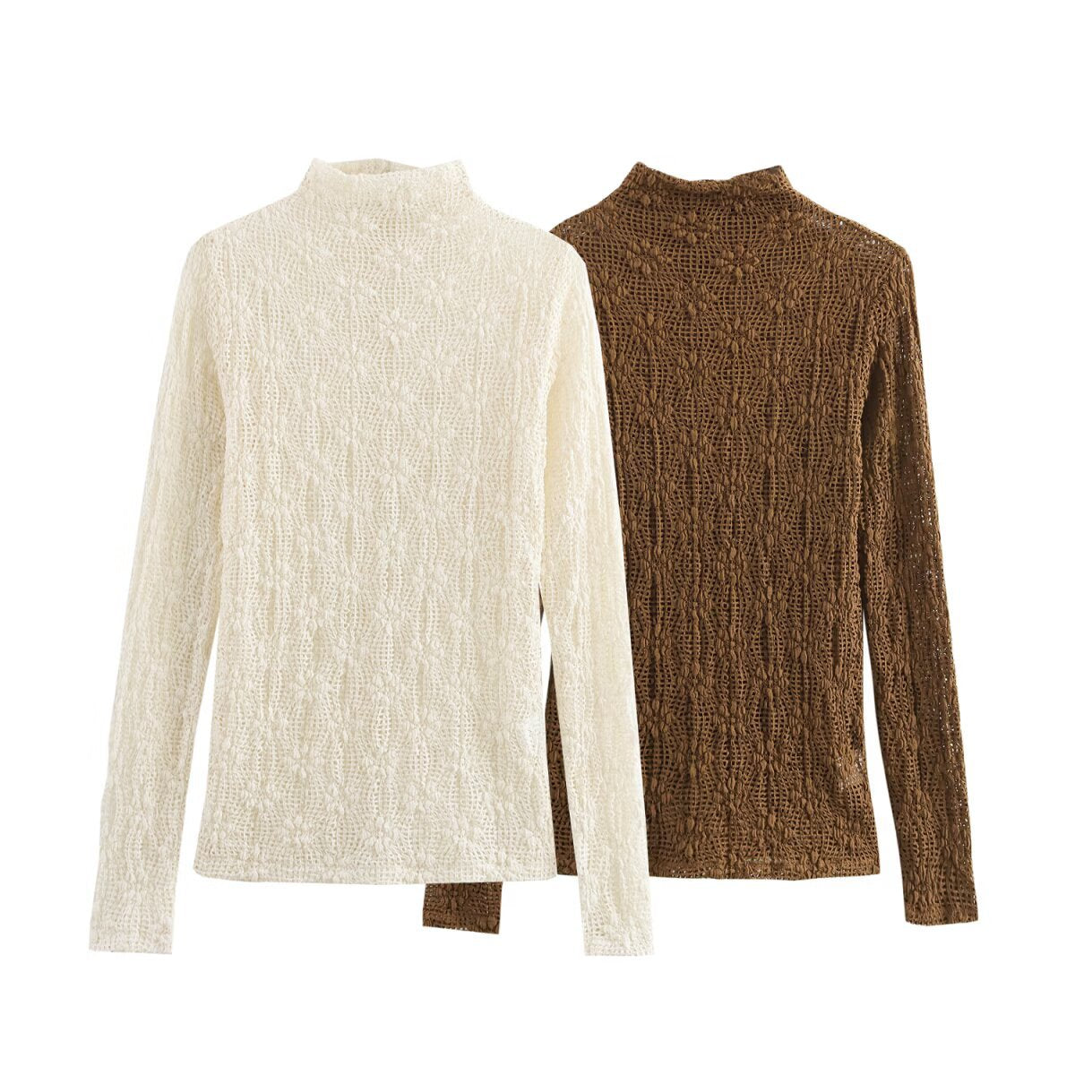 Dam Tröja Hög Krage Spets Slim Fit Polyester-2