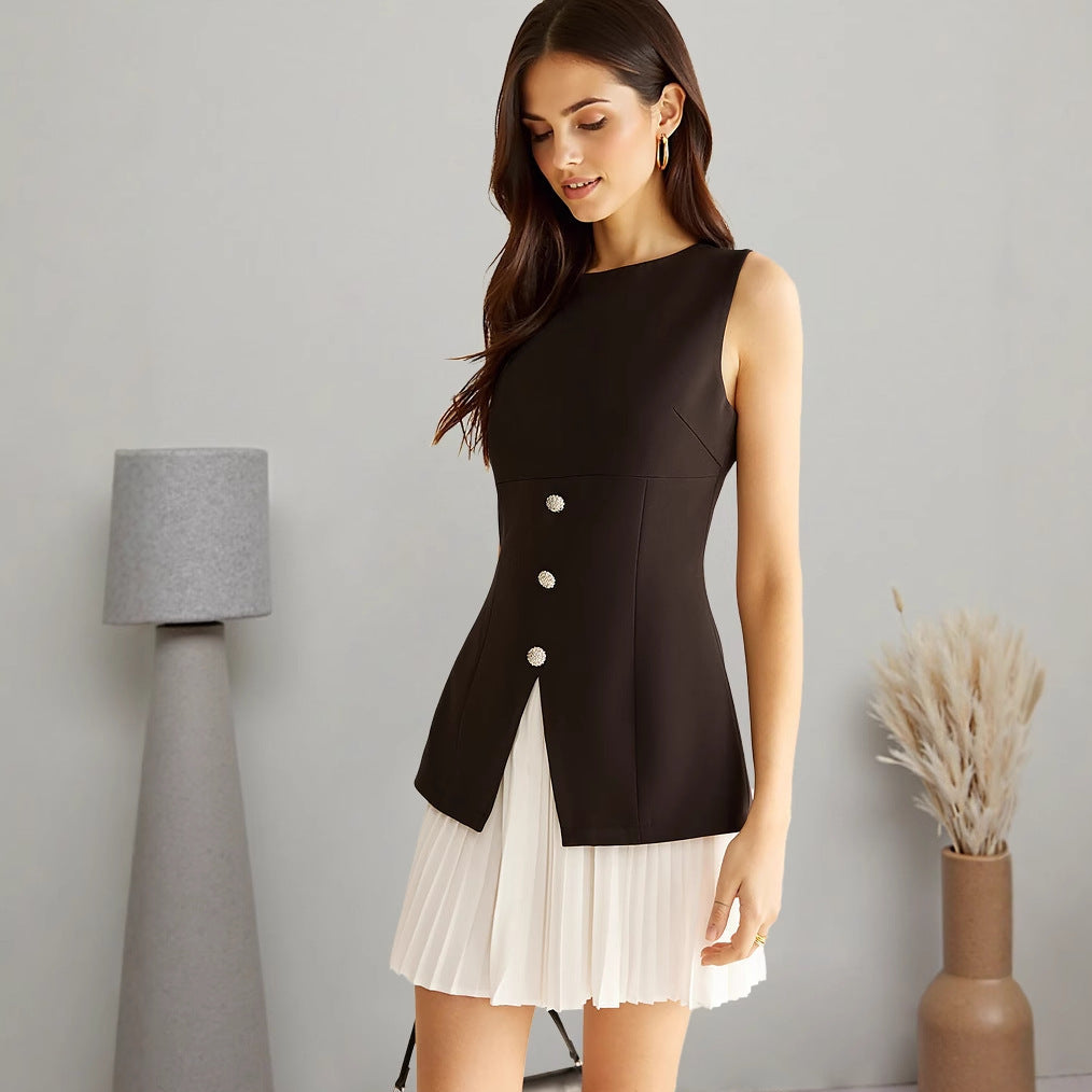 Kvinnors Ärmlös Klänning Veckad Högkvalitativt Material-3