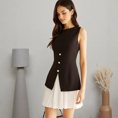 Kvinnors Ärmlös Klänning Veckad Högkvalitativt Material-3