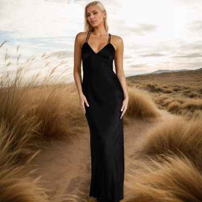 Kvinnors Maxiklänning A-linjeformad Halter Design Polyester-4