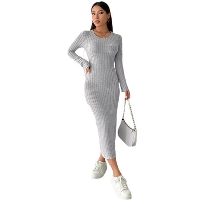 Damklänning Långärmad Enfärgad Polyester för Fina Dam Klänningar-6